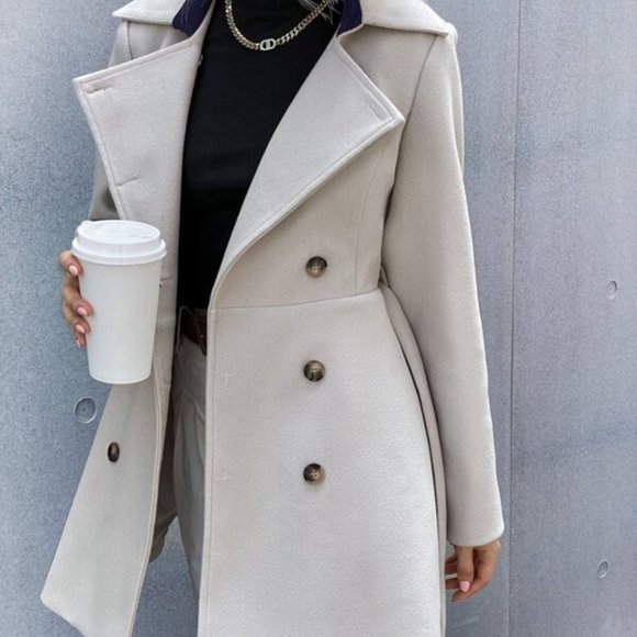 Beige Business Classic Double Breasted Lapel Neck - Picture 7 of 10